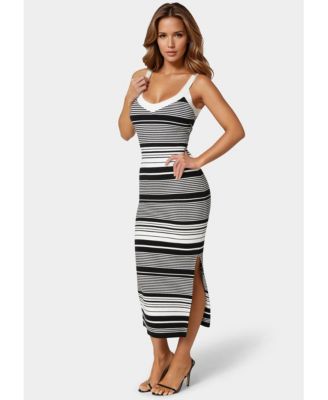 Women's Striped Sweater Midi Dress