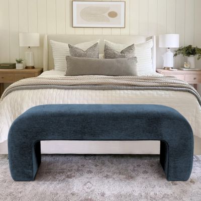 47" Velvet Upholstered Waterfall Bench, Modern Bed Bench for Living Room or Entryway
