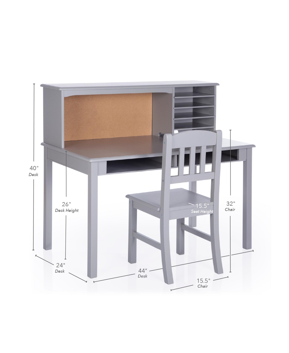 Guidecraft Kids' Media Desk with Hutch and Chair Set – Natural: Kids Table Set, Computer Storage Hutch, Bedroom Furnit