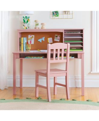Kids Media Desk and Chair Set - Kids Desk and Chair Set, Study Table for Kids with Hutch and Shelf, Wood Bedroom Furniture Set