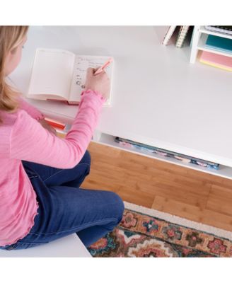 Kids' Media Desk with Hutch and Chair Set – Natural: Kids Table and Chair Set, Computer Desk with Storage Hutch, Kids Bedroom Furniture Set