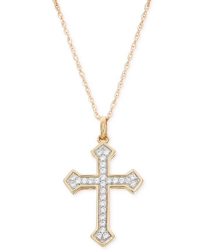 Macy's - Diamond Cross Pendant Necklace (1/4 ct. t.w.) in 14k Gold