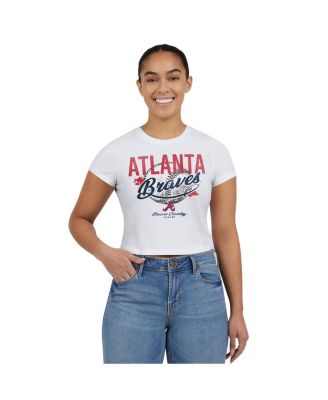 Women's White Atlanta Braves Distressed Cropped Baby T-Shirt