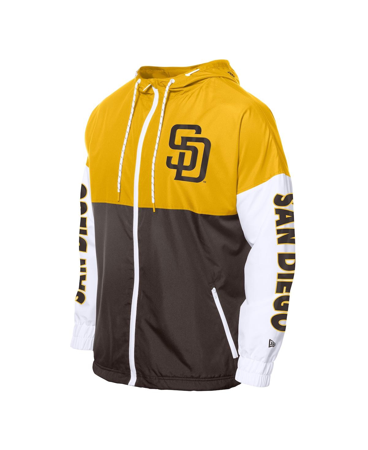 NEW ERA MEN'S BROWN/GOLD SAN DIEGO PADRES COLOR BLOCK FULL-ZIP HOODIE WINDBREAKER JACKET 