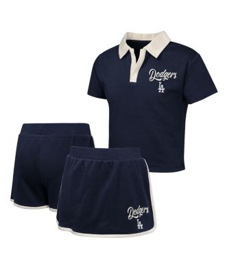 Outerstuff - Girls Big Boys and Girls Navy Los Angeles Dodgers Base Trainer Johnny Polo and Skort Set