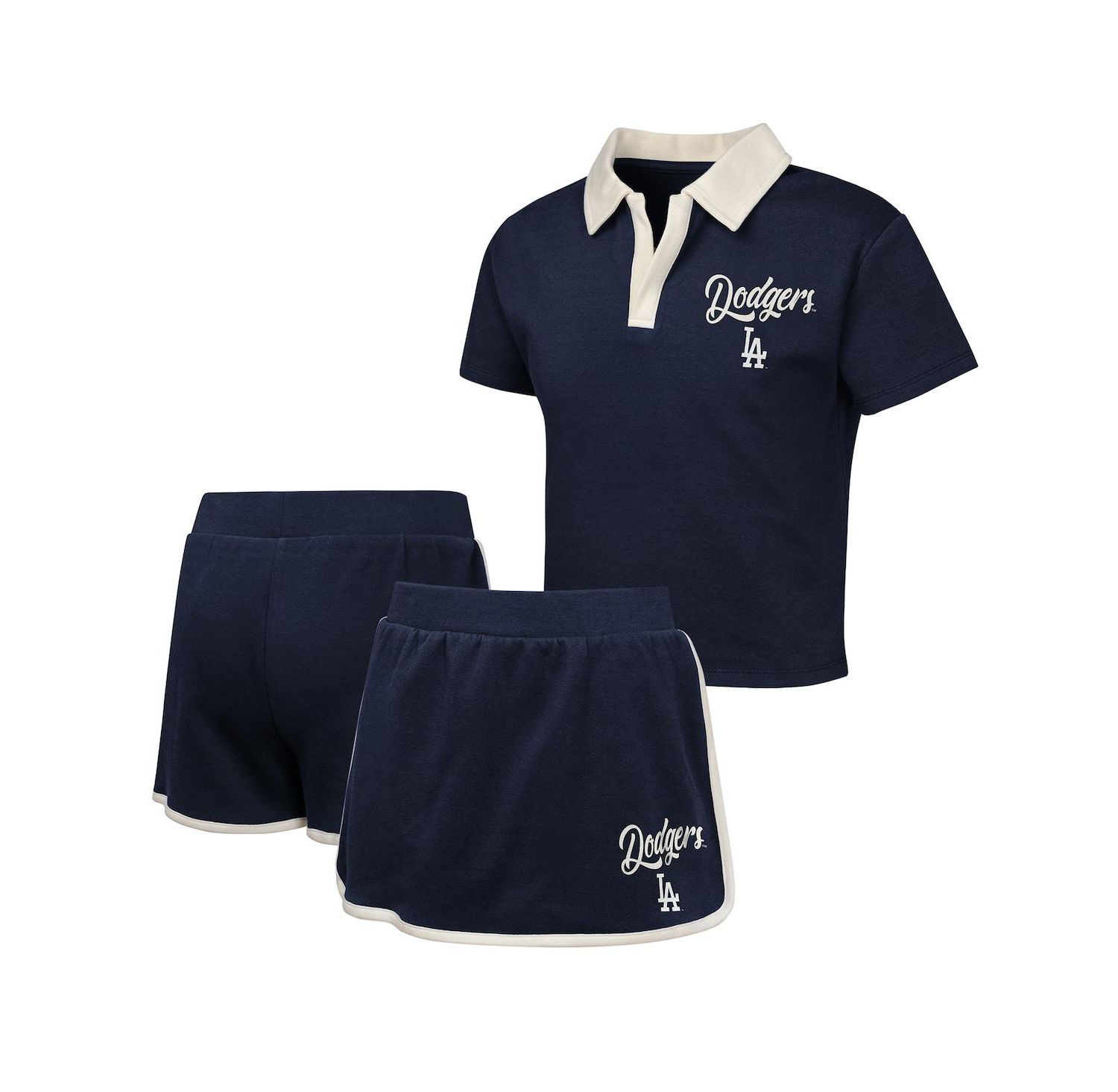 Girls Big Boys and Girls Navy Los Angeles Dodgers Base Trainer Johnny Polo and Skort Set