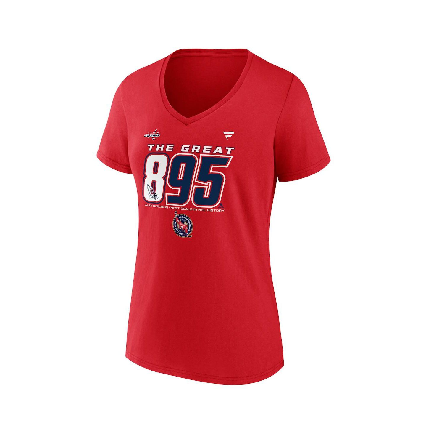 Женская футболка Fanatics Alexander Ovechkin Athletic Red Washington Capitals NHL All-Time Leading Goal Scorer The Great 895 V-Neck — фото 2