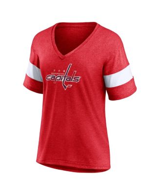 Women's Heather Red Washington Capitals Distressed Tri-Blend V-Neck Half-Sleeve T-Shirt