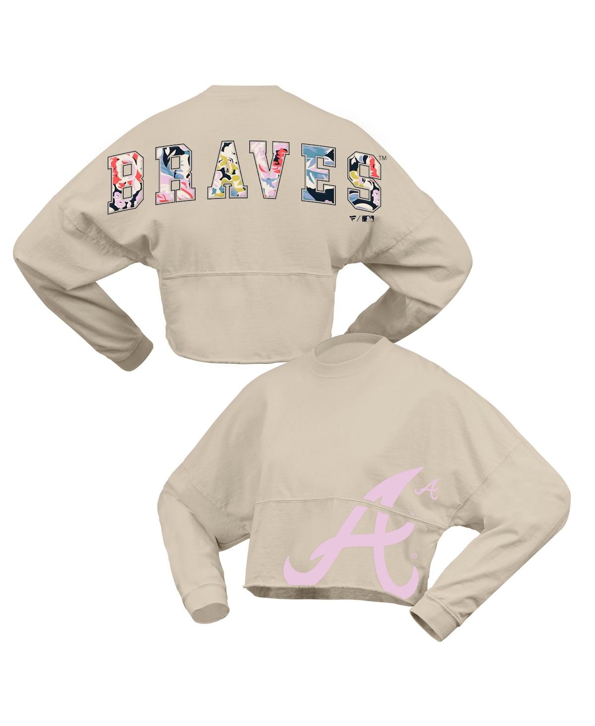 Fanatics Women's Cream Atlanta Braves Floral Preppy Cropped Long Sleeve T-Shirt - Cream