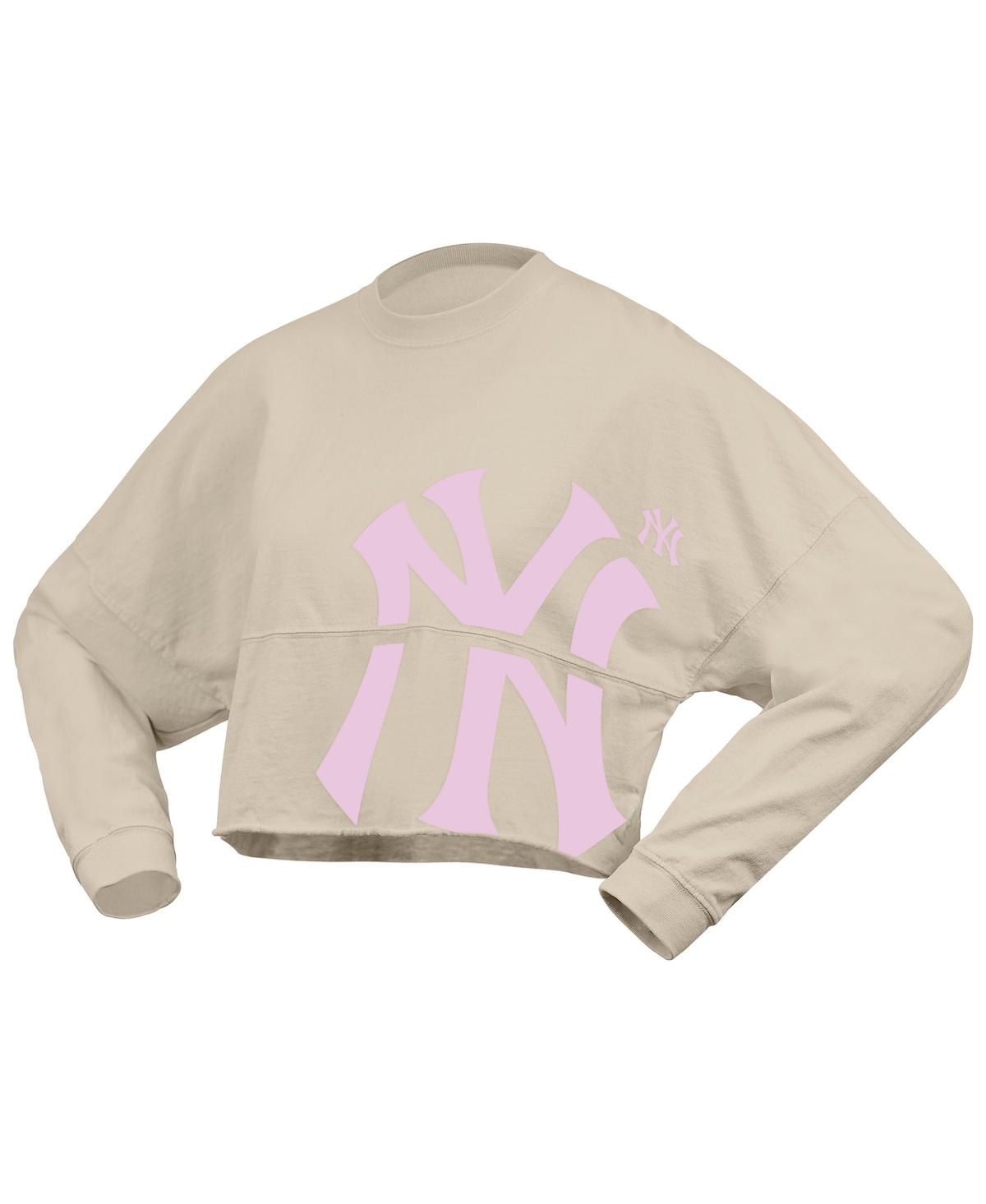 Fanatics Women's Cream New York Yankees Floral Preppy Cropped Long Sleeve T-shirt