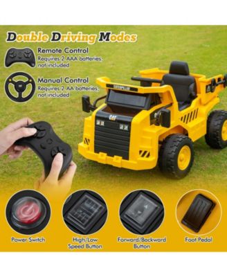 12V Caterpillar Licensed Kids Ride on Dump Truck with Tiltable Bump Bed