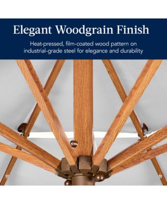 Woodgrain Pattern 10ft 3-Tier Solar Patio Umbrella w/ 24 LED Lights, Tilt