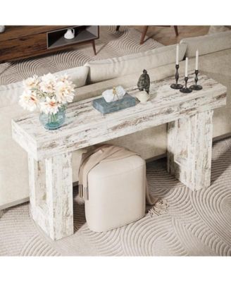 63-Inch Long Console Table, Farmhouse Wooden Sofa Table Behind The Couch, Narrow Entryway Table for Entrance, Hallway, Living Room (Distressed White)
