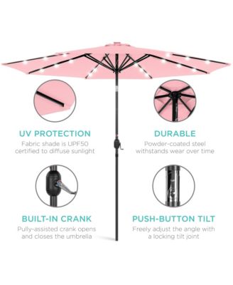 10ft Solar LED Lighted Patio Umbrella w/ Tilt Adjustment, UV-Resistant Fabric