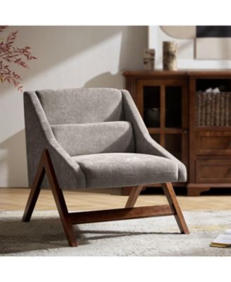 Elias Modern Accent Sloped Armrests Chair with Solid Wood Legs and A Lumbar Pillow