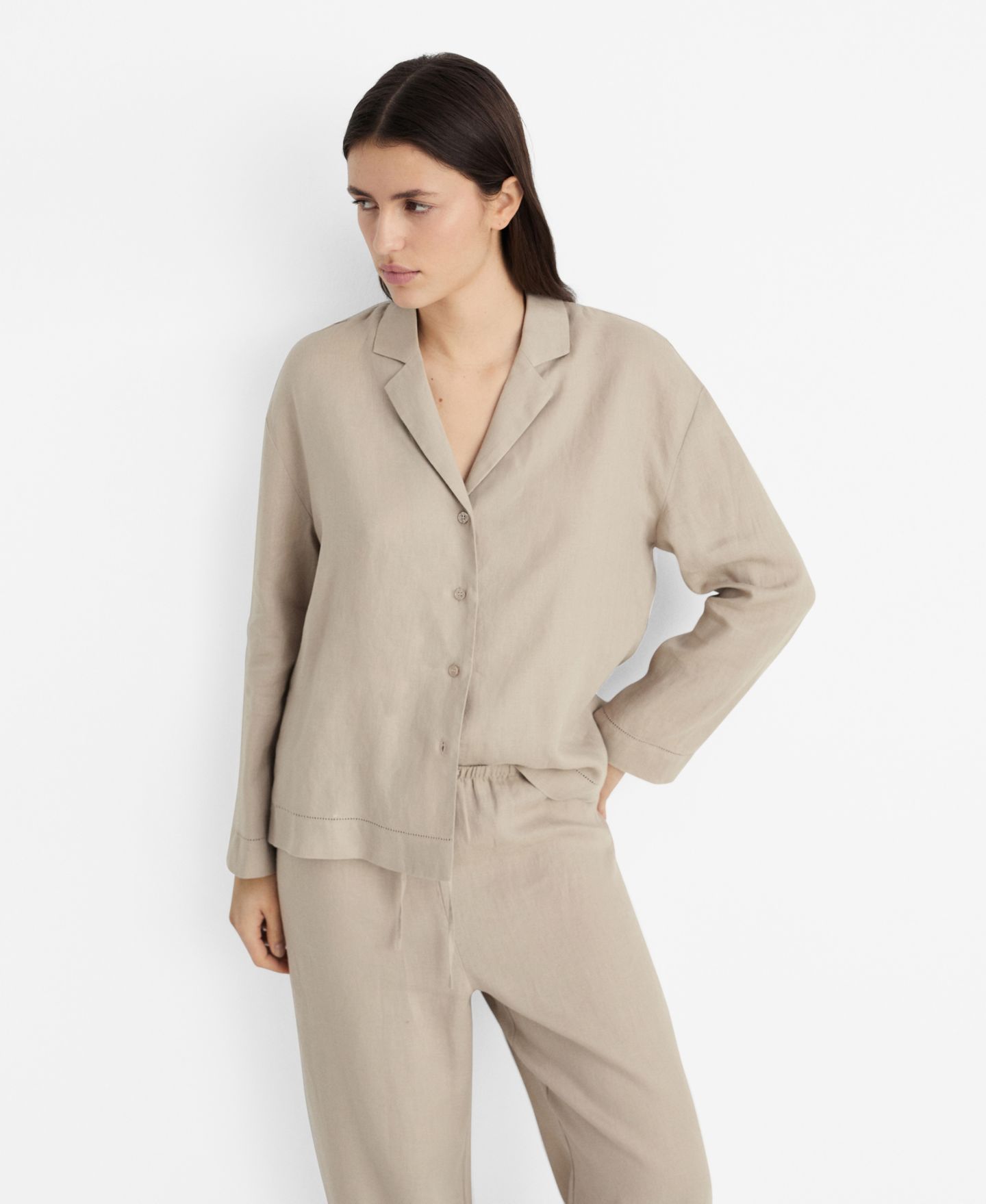 Женская рубашка Mango Linen-Blend, цвет: Песочный — фото 1