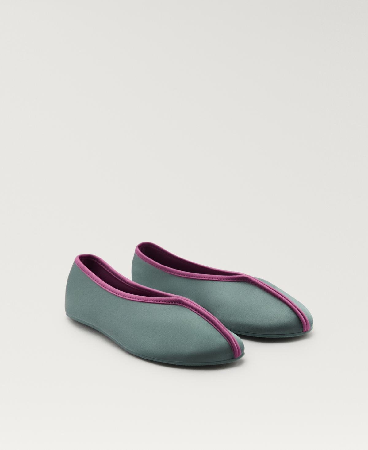 Mango Women's Satin Contrast Piping Ballerina Shoes