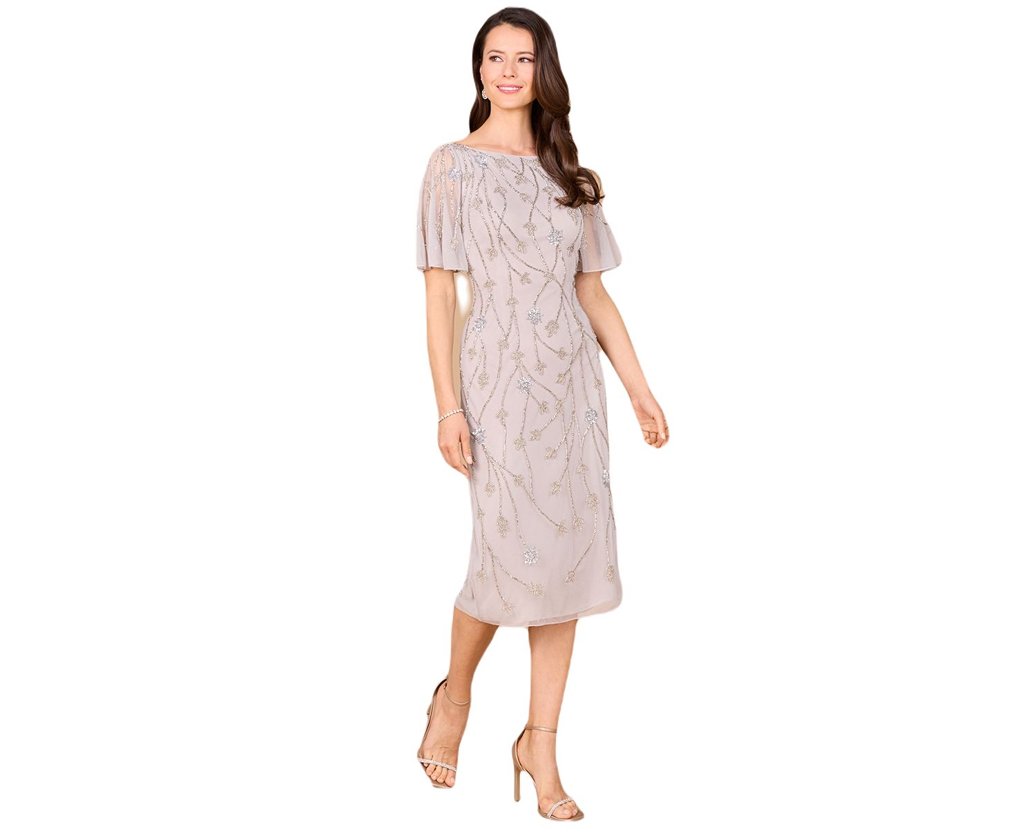 Women's Beaded Midi Dress with Cape Sleeves