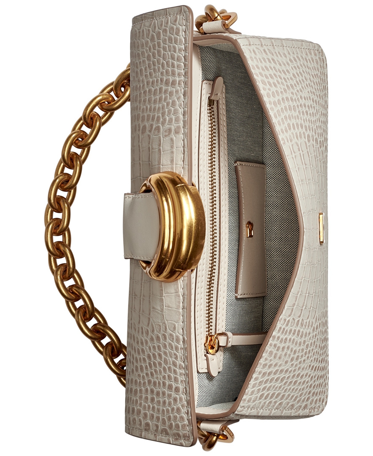 Donna Karan Valley Stream Embossed Croco Shoulder In Neutral