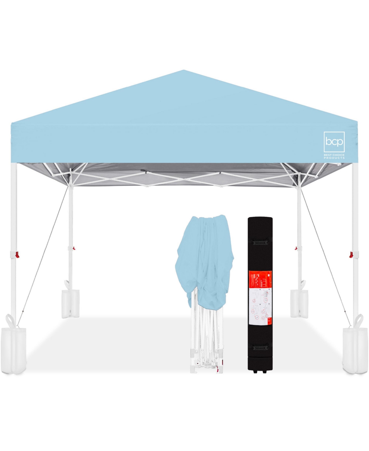8x8ft Easy Setup Pop Up Canopy w/ 1-Button Setup, Wheeled Case, 4 Weight Bags - French blue/white