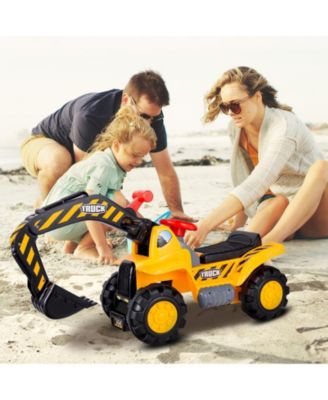 Ride on Push Car Bulldozer Digger Toy with Safety Helmet and Working Shovel