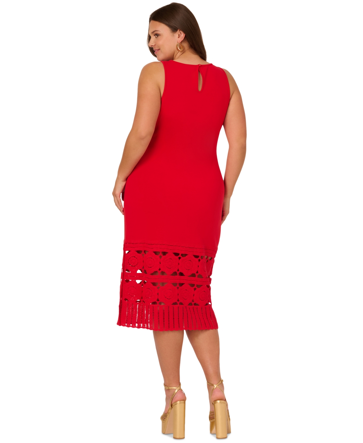 ADRIANNA PAPELL PLUS SIZE CROCHET-HEM MIDI DRESS 