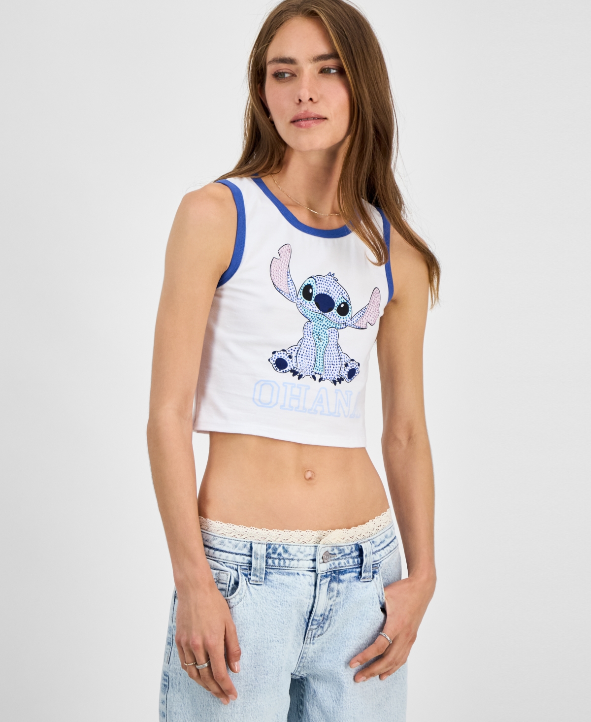 Juniors' Rhinestone Stitch Tank - White