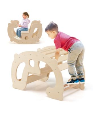 2-in-1 Rocking Horse Arch for Kids Montessori Climbing Toys with Arch Climber