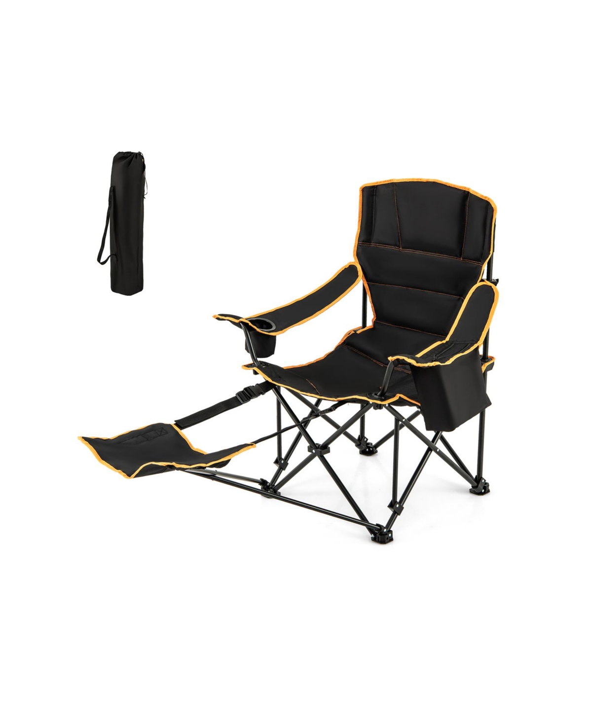Folding Camping Chair with Footrest Camping Lounge Chair with Carry Bag - Black