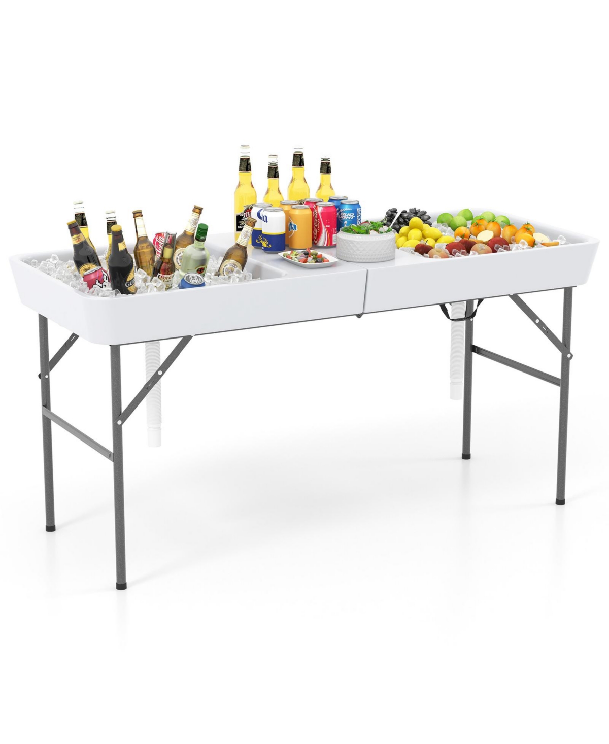 5 Ft Folding Ice Cooler Table with Double Sinks for Camping Party Picnic Wedding - White