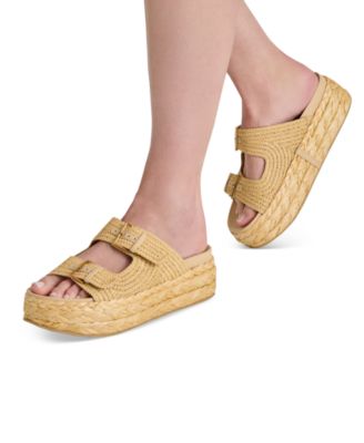 Women's Falyn Platform Double Buckle Raffia Woven Footbed Sandals