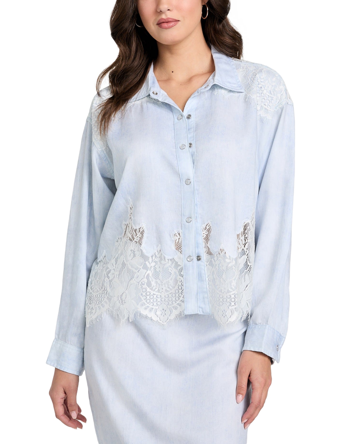 Women's Evie Lace-Trim Chambray Shirt - Nimbus Blu