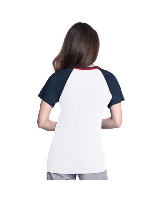 Women's White/Navy Cleveland Guardians Ball Park Raglan V-Neck T-Shirt