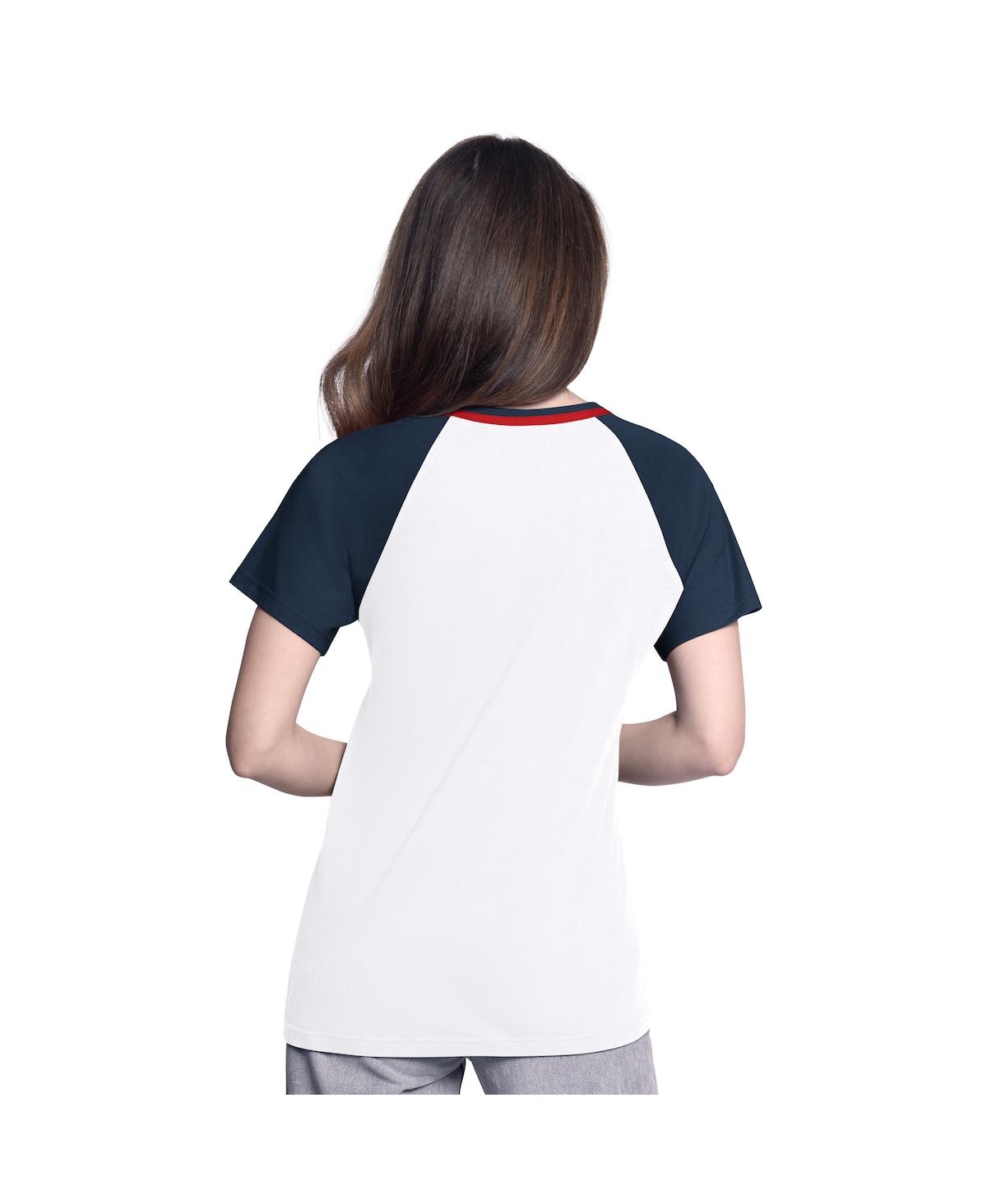 G-iii 4her By Carl Banks Women's White/navy Cleveland Guardians Ball Park Raglan V-neck T-shirt