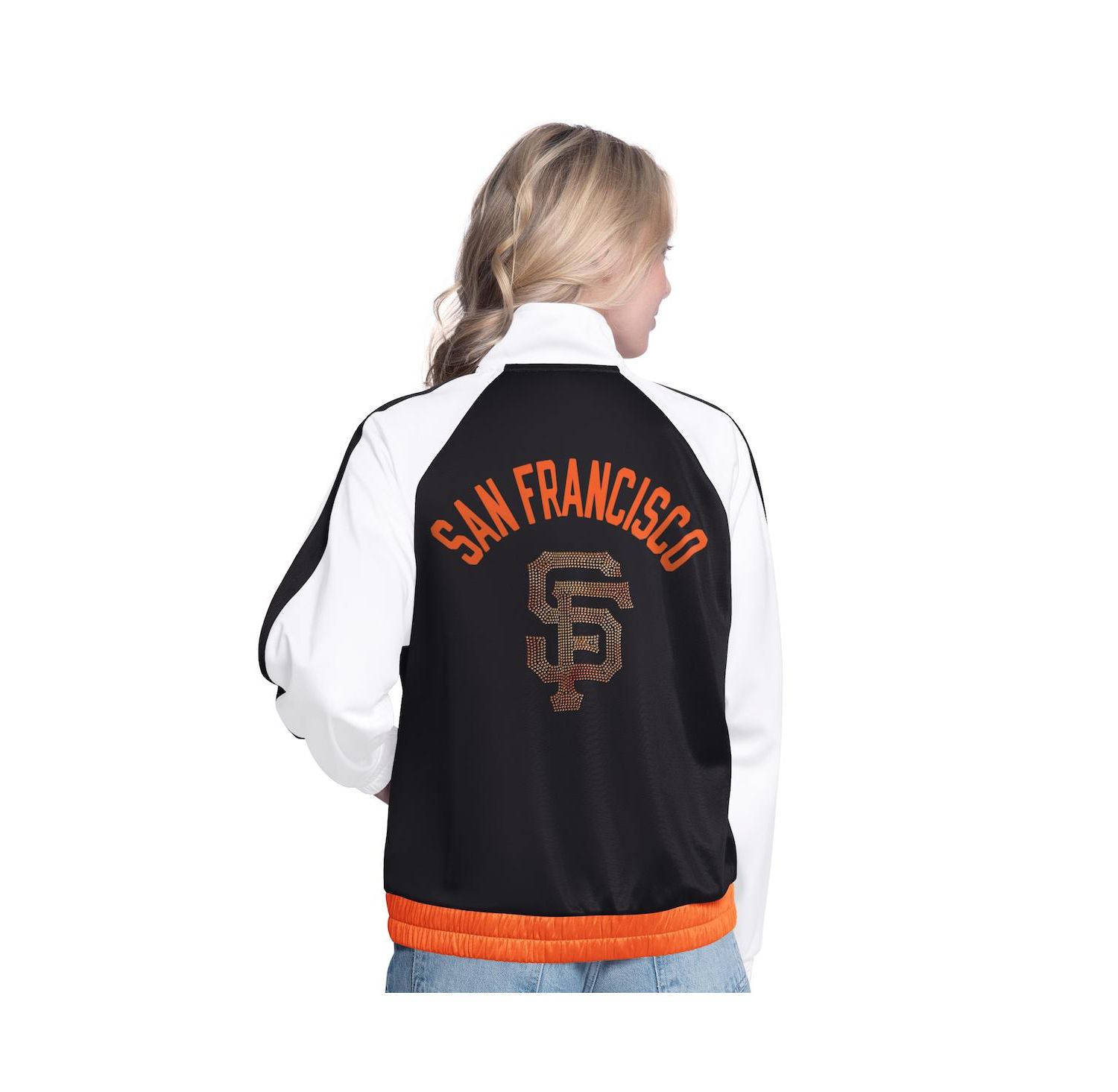 Women's White/Black San Francisco Giants Rally Rhinestone Raglan Full-Zip Track Jacket