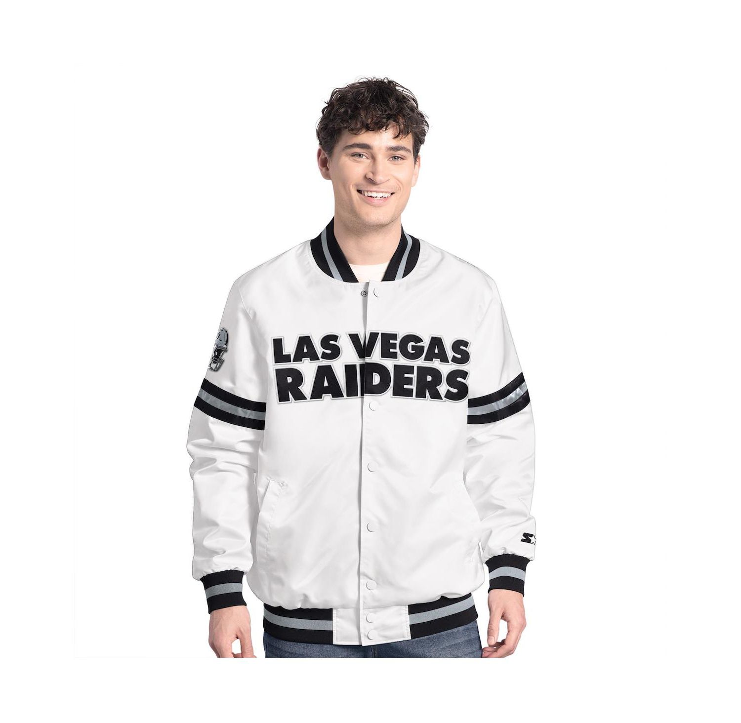 Men's White Las Vegas Raiders Scout Full-Snap Varsity Jacket