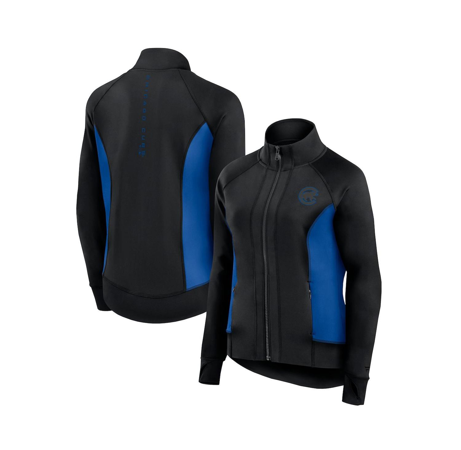 Women's Black Chicago Cubs Studio Fitted Full-Zip Gym Track Jacket