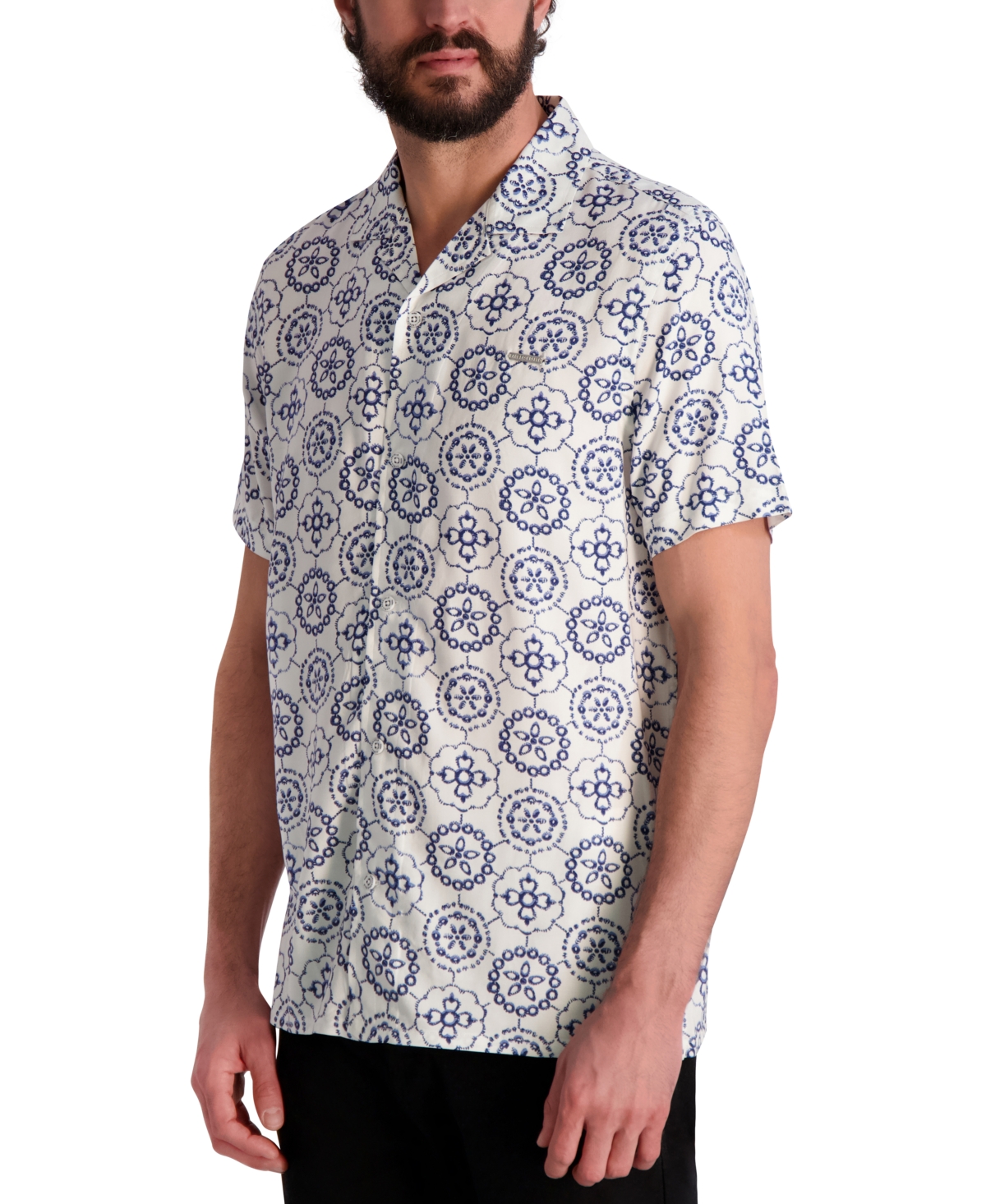 Karl Lagerfeld Men's Medallion Print Pattern Short-sleeve Shirt In Gray