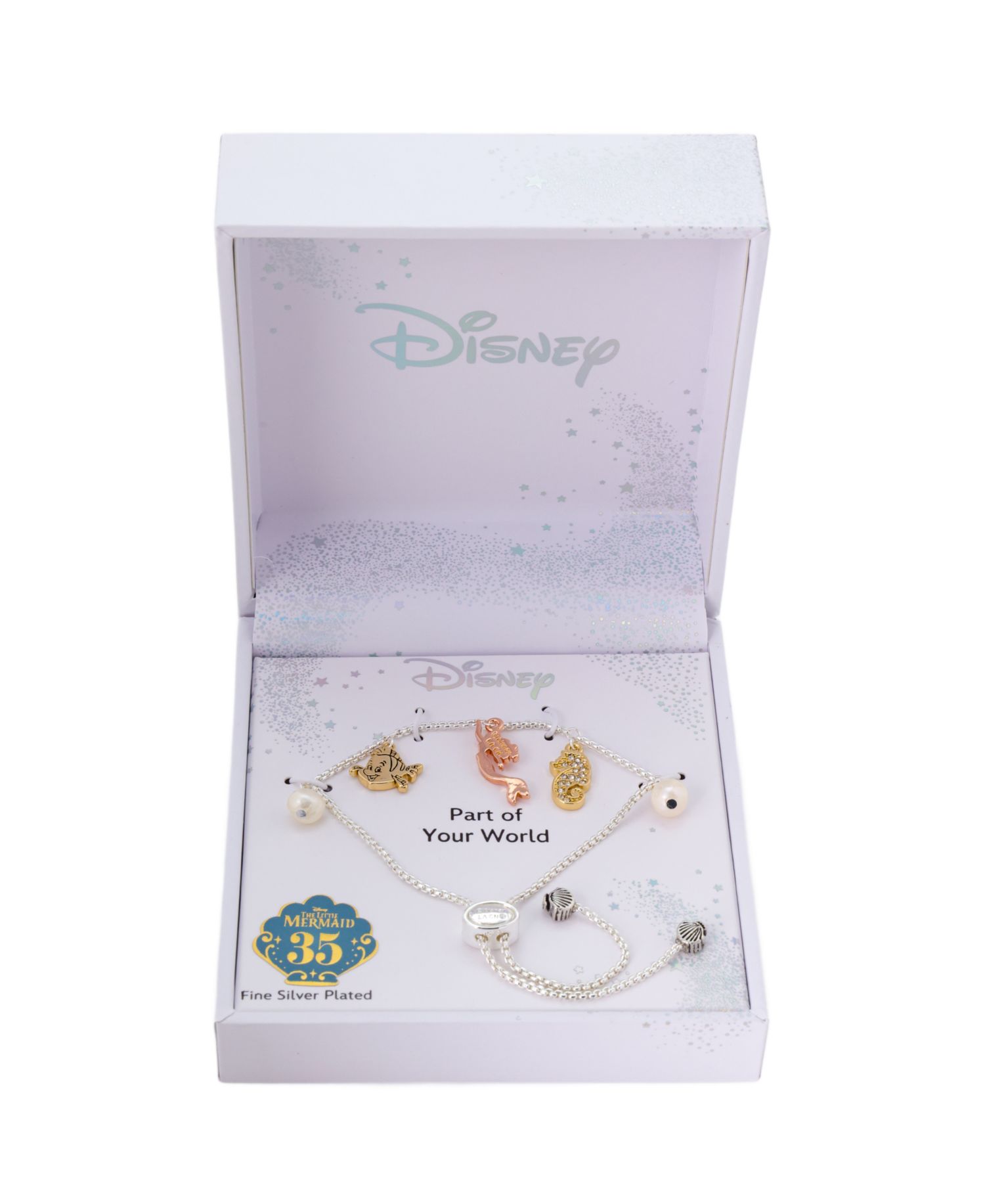 Little Mermaid Cubic Zirconia and Mother of Pearl Charm Bolo Bracelet