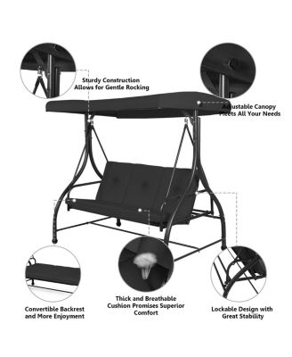 3 Seats Outdoor Swing Hammock with Adjustable Tilt Canopy