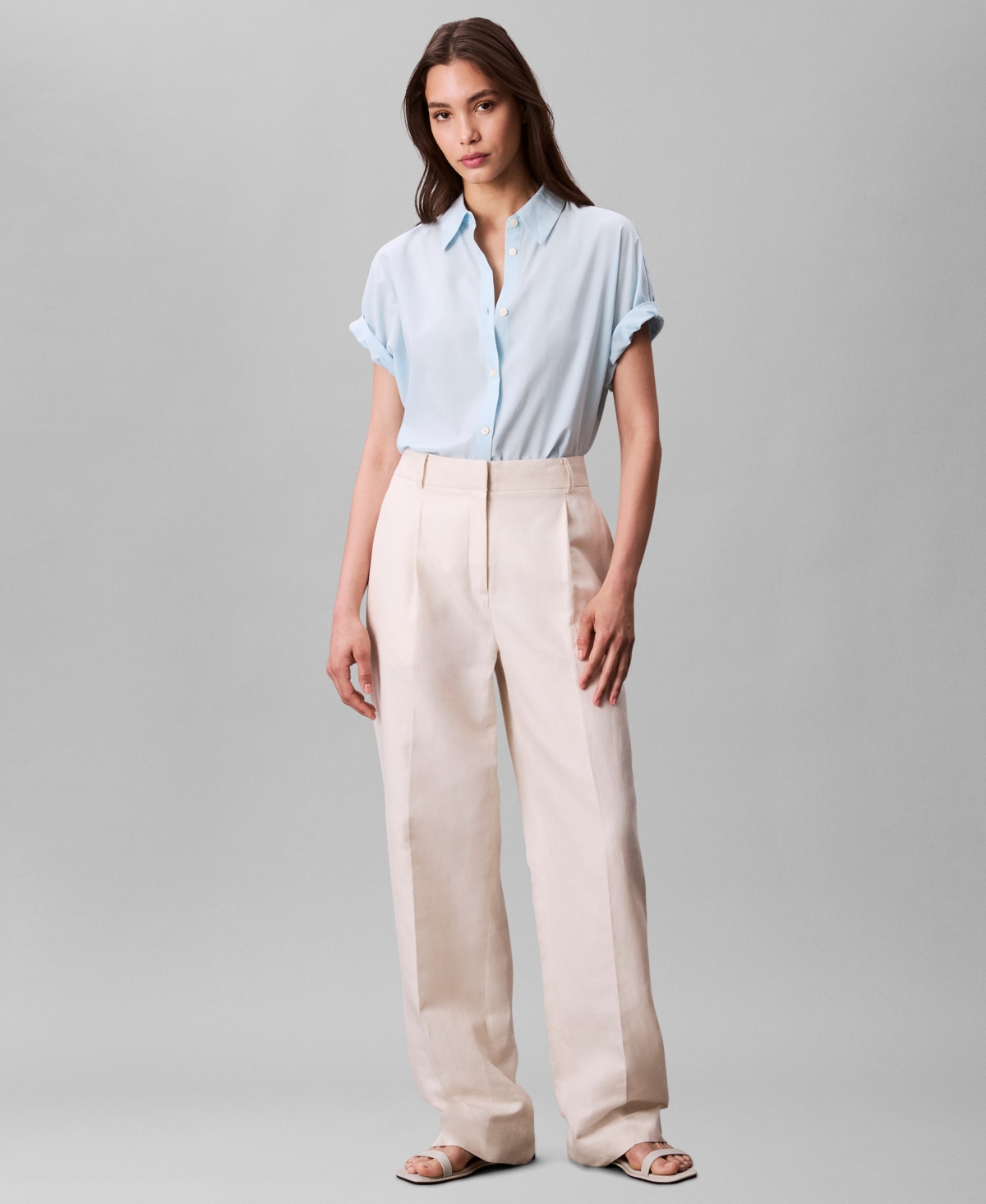 Calvin Klein Women's Short-sleeve Button-down Collared Shirt