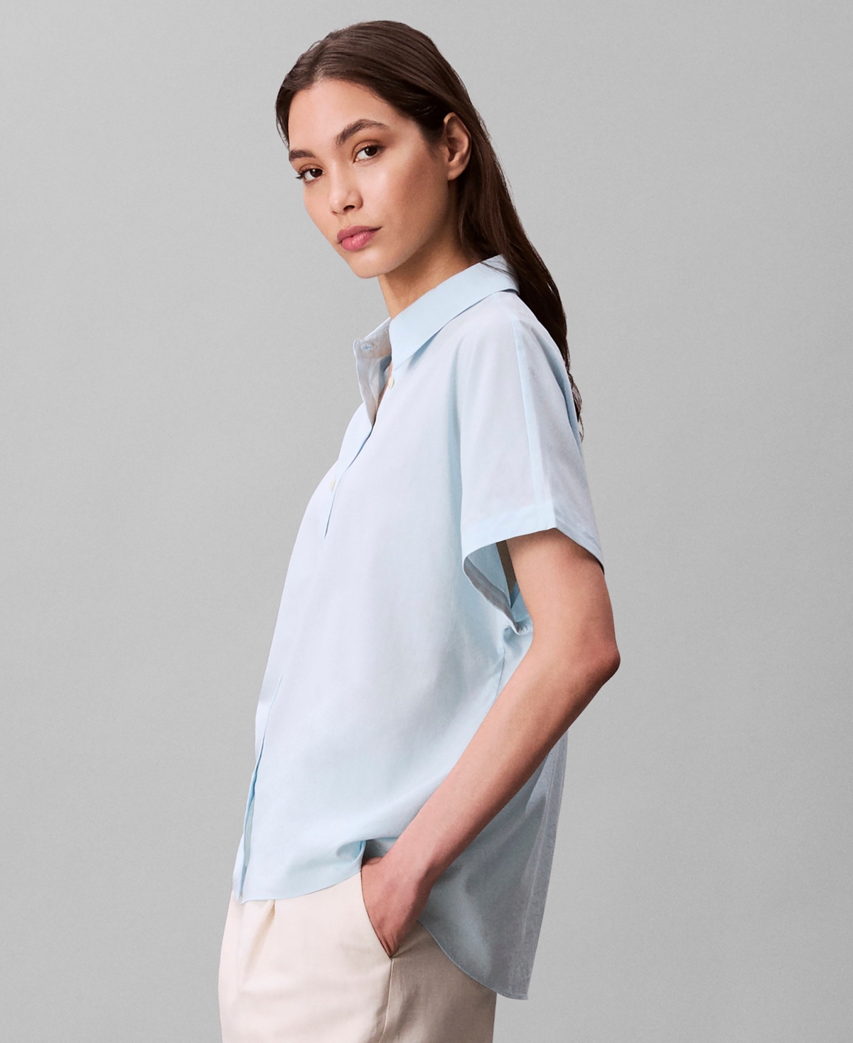 Calvin Klein Women's Short-sleeve Button-down Collared Shirt