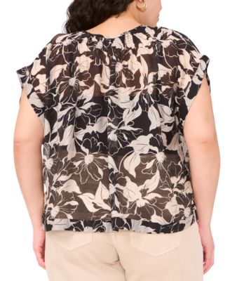 Plus Size Printed Peasant Blouse 