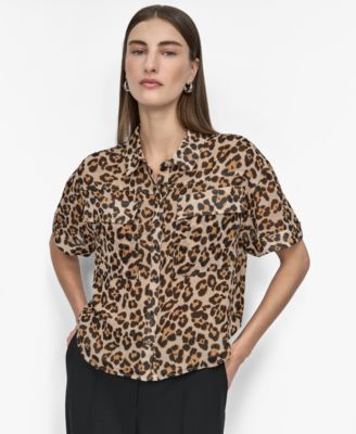 DKNY - Women's Printed Chiffon Camp Shirt