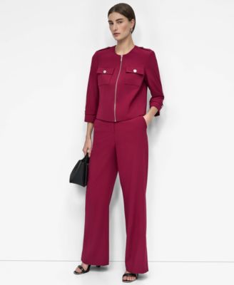 Women's Zip-Front Collarless Cropped Jacket