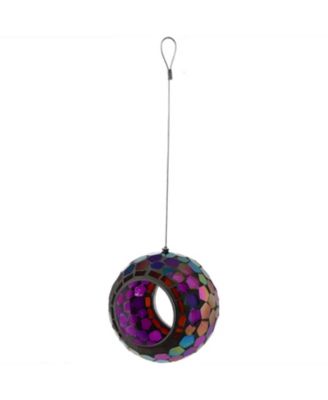 Outdoor Garden Patio Round Glass with Mosaic Design Hanging Fly-Through Bird Feeder