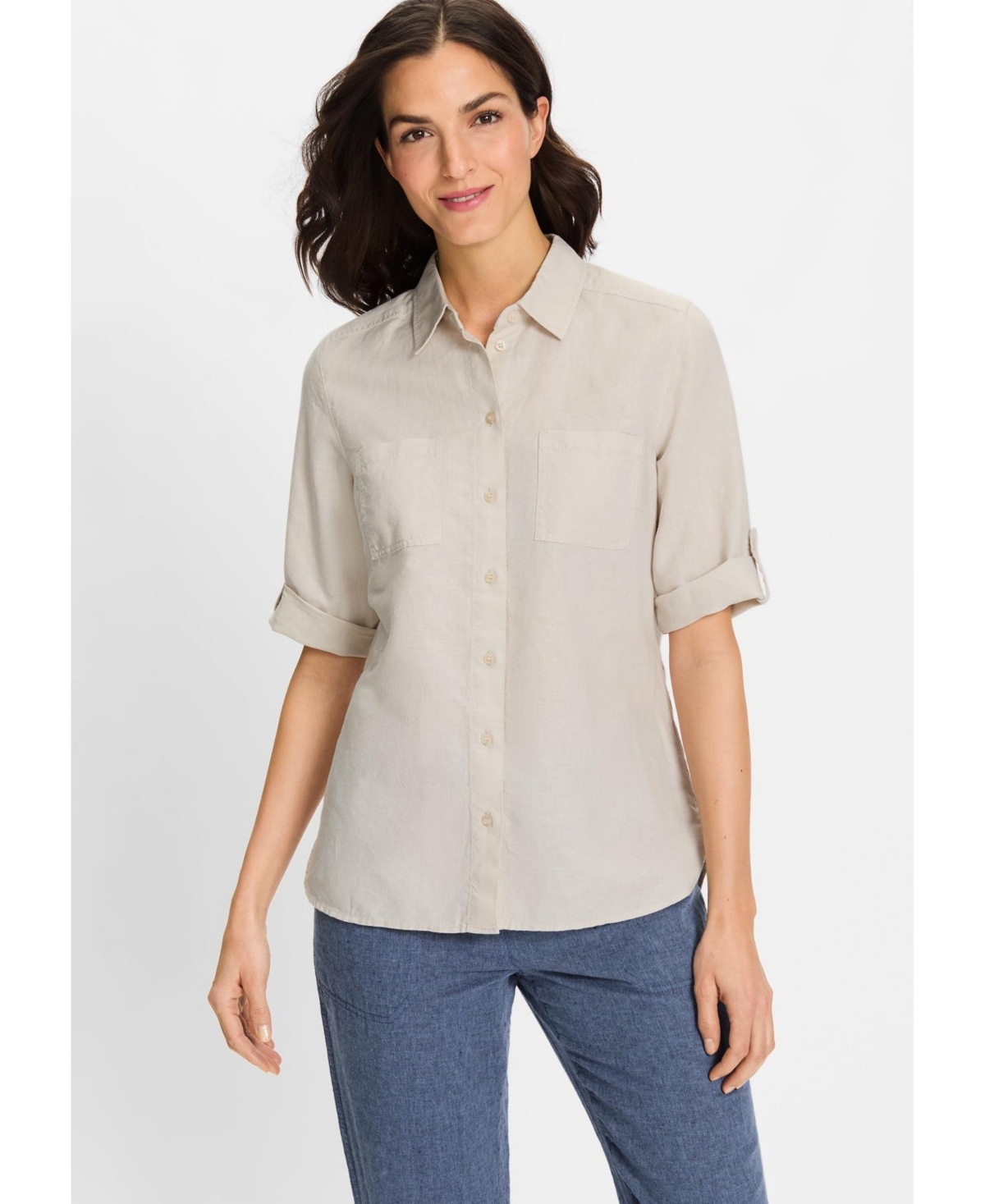 Women's Rolled Sleeve Tab Shirt - Light stone