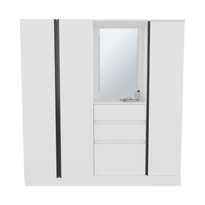 Deseret Armoire, 4 Doors, 2 Drawers, 4 Shelves, 1 Mirror, White
