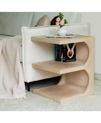 24-Inch Solid Wood Accent Table – Natural Finish with Open Shelf Storage