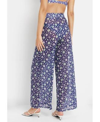Women's Floral Sheer Cover up Beach Dress Pants